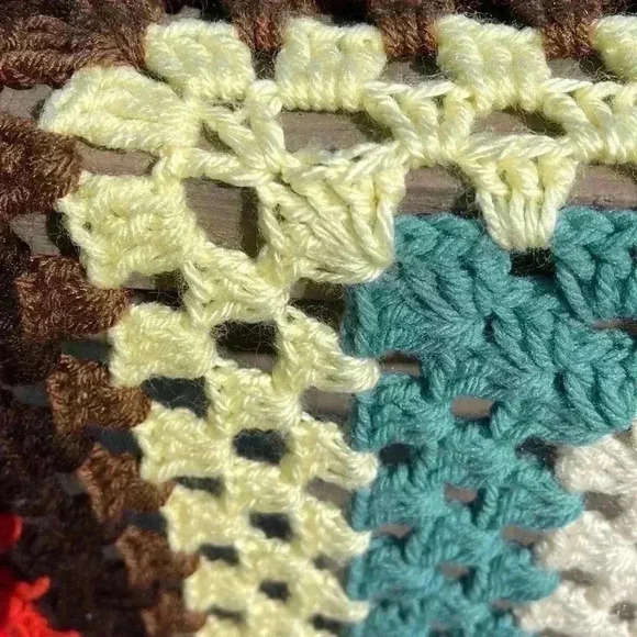 Homemade crocheted tablecloth. Beautiful colors. Approximately 42” x 45”. - Picture 4 of 7